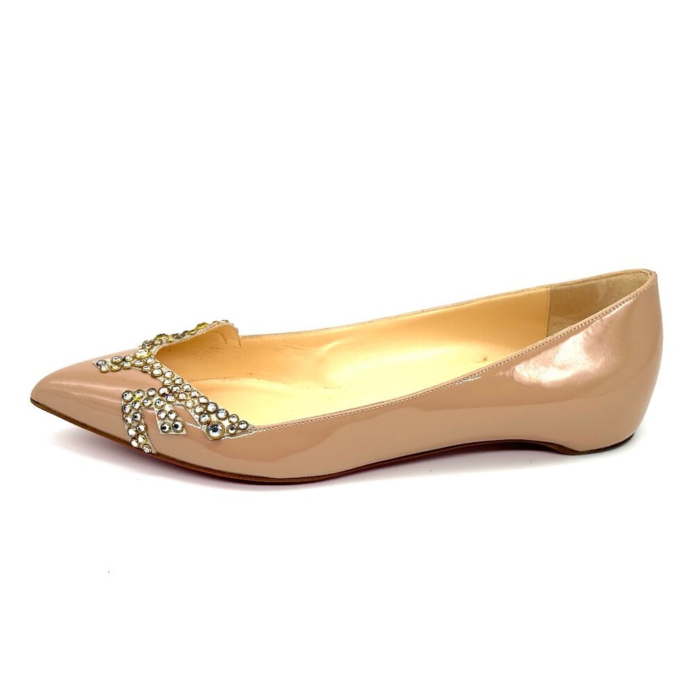 Christian Louboutin PIGALOVE 20ANS Patent Leather Crystal Flats Ballerina Shoes - Picture 2 of 16